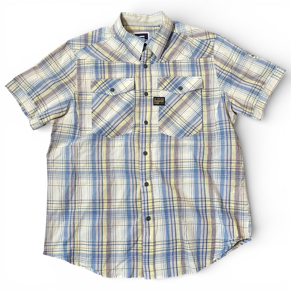G-Star Original Denim Raw L Plaid Checkered Button Up Shirt Patch Graphic Back